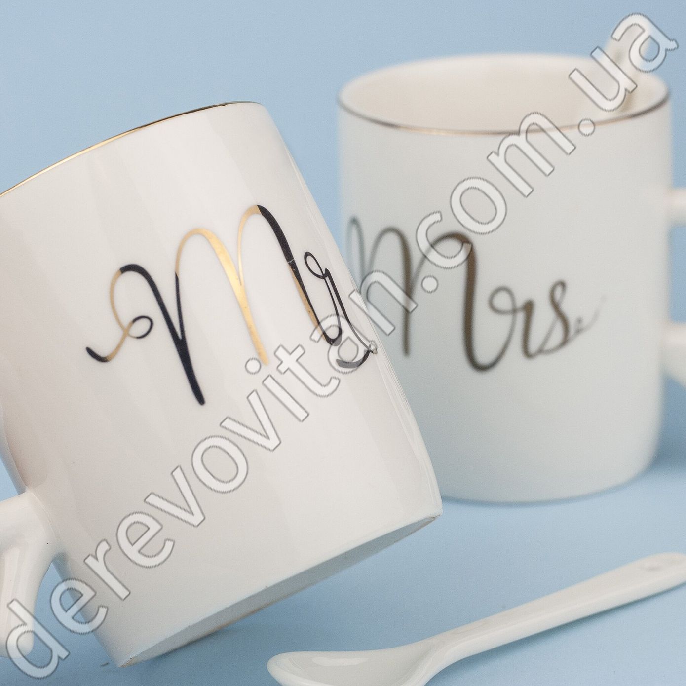 Набор белых керамических чашек "Mr&Mrs", 2 шт.